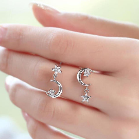 925 Sterling silver Earrings Star Moon Asymmetric Earrings
