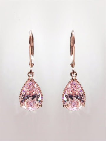 925 Silver Drop Pink Quartz color Earrings